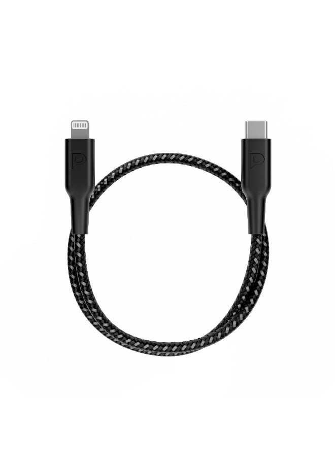 باورولوجي كابل شاحن آيفون 30 سم [معتمد من MFi] كابل USB C إلى لايتنينغ مضفر، شحن سريع مع توصيل الطاقة PD 60W، كابل شحن آيفون لهواتف آيفون 14/14 برو/14 بلس/14 برو ماكس، آيباد برو، وآيفون 8-13 جميع السلاسل. - Image 1